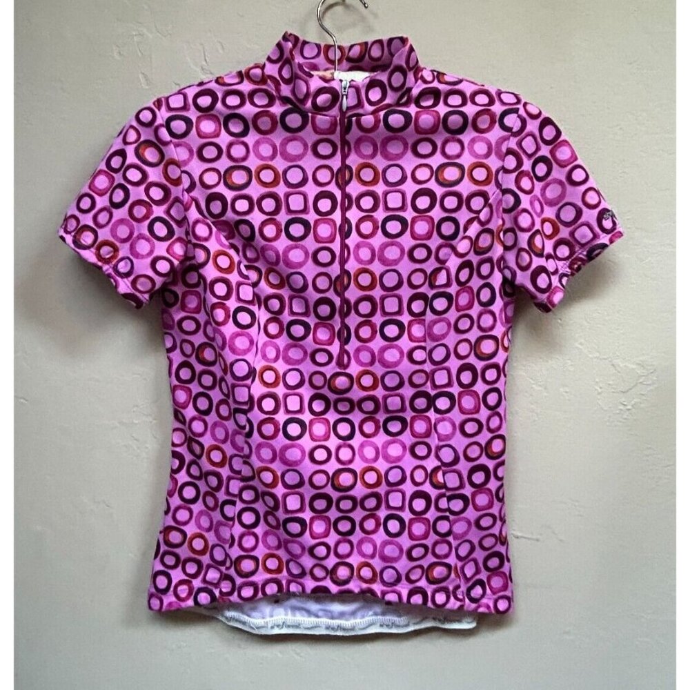 Shebeest Womens Golf Shirt 1/2 Zip Short Sleeve Pink Purple Small Geometric